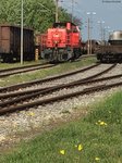 ÖBB-Verschublok 2070 045-7 in Strasshof. Umgeben von einigen Güterwagen.